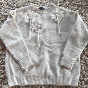 Mint Velvet Cream Crewneck Sweater with 3D Floral Details